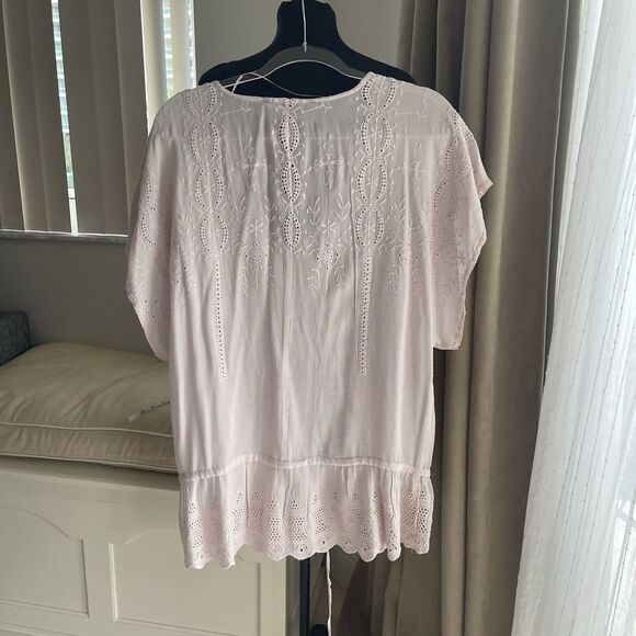 Zara Soft Pink Nude Broderie Anglais Tunic Top Size M - Picture 3 of 6